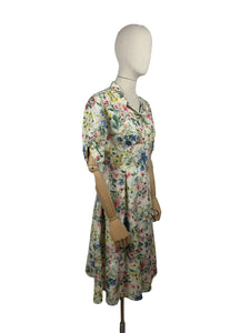 Original 1950's Pretty Pink, Yellow, Blue and Green Floral Day Dress in Artificial Silk - Bust 36 *