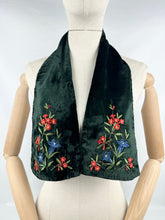 Load image into Gallery viewer, Original 1930&#39;s 1940&#39;s Green Velvet Cravat with Tyrolean Floral Embroidery
