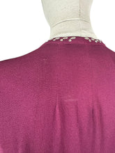 Load image into Gallery viewer, Original Late 1930's or Early 1940's Burgundy Crepe Long Sleeved Dress with Stud Detail - Bust 42
