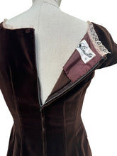 Load image into Gallery viewer, Original 1950's Slimuette Dark Brown Cotton Velvet Wiggle Dress with Hip Drape - Bust 34
