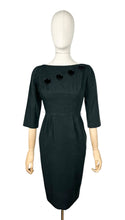 Load image into Gallery viewer, Original 1950&#39;s Black Slub Cotton Wiggle Dress by Pat Hartly - Bust 30 32
