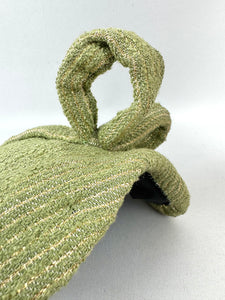 Original 1950's Green and Gold Stripe Textured Fabric Hat with Loop Trim