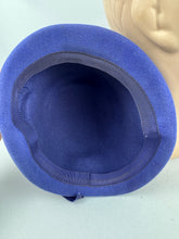Load image into Gallery viewer, Original 1950&#39;s Rich Purple Felt Bonnet Style Hat with Bow Trim and Paste Detail
