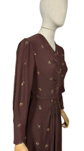 Load image into Gallery viewer, Original 1930’s Chocolate Brown Long Sleeved Crepe Day Dress with Button Back and Original Belt - Bust 34 36
