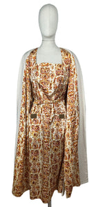 Utterly Fabulous Original 1950's Greek Themed Novelty Print Belted Dress and Coat Set - Bust 40" *