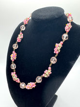 Load image into Gallery viewer, Original 1930&#39;s Art Deco Pressed Glass Flower Necklace in Pink and Yellow with Clear Paste
