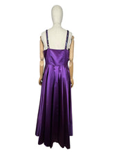 Load image into Gallery viewer, Original 1950&#39;s Purple Satin Evening Dress with Beautiful Sequin Detail - Bust 40 *
