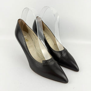 Original 1950's Clarks Skyline Piquette Dark Brown Leather Stiletto Heels - UK 5 5.5