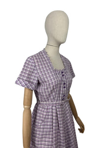 Original 1950's Lilac, Black, White and Grey Belted Check Dress by Roxanne Adams - Bust 38