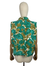 Load image into Gallery viewer, Original 1950&#39;s Turquoise, Brown and Ivory Abstract Print Sleeveless Top - Bust 40 42 *
