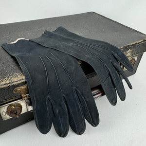 Original 1950's Inky Black Suede Gloves -  Size 6