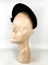 Load image into Gallery viewer, Original 1940's Dark Brown Felt Half Bonnet Hat with Felt Flower Trim by Alden House
