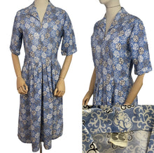 Load image into Gallery viewer, Original 1940&#39;s CC41 Heavy Linen Day Dress in Blue, Black and White - Bust 34
