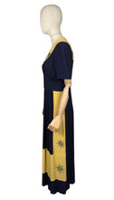 Load image into Gallery viewer, Stunning Original 1940's Navy and Butter Yellow Colour Block Crepe Dress with Floral Embroidery - Bust 34 35 *
