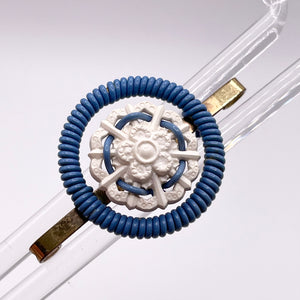 Original 1940's Blue and White Wartime Make Do and Mend Wirework Brooch with Flower Button Middle