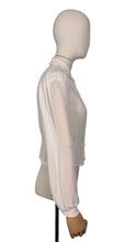 Load image into Gallery viewer, Original 1940&#39;s Semi Sheer Chiffon Crepe Long Sleeved Embroidered Blouse with Faux Pearl Buttons - Bust 36
