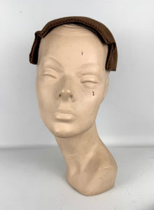 Original 1950's Warm Brown Felt Half Hat with Pleated Grosgrain Trim *