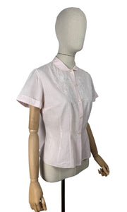 Original 1950's Baby Pink Fine Cotton Blouse with White Embroidery - Bust 36 *