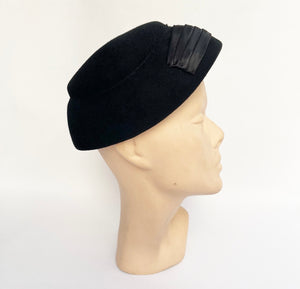 Original 1950's Black Felt Hat with Satin Trim - Classic Piece