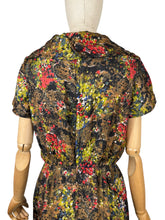 Load image into Gallery viewer, Original 1950's Pure Silk Day Dress in Autumnal Painterly Floral Print - Bust 36
