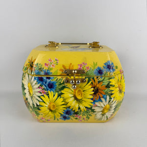 Beautiful Vintage Wooden Box Bag with Bright Floral and Pretty Butterfly Decoupage