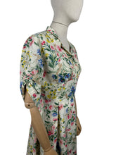 Load image into Gallery viewer, Original 1950&#39;s Pretty Pink, Yellow, Blue and Green Floral Day Dress in Artificial Silk - Bust 36 *
