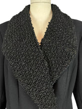 Load image into Gallery viewer, Original 1940's Inky Black Wool Coat with Faux Astrakhan Collar and Glass Buttons - Bust 38 40
