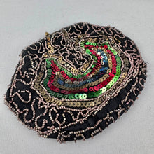 Load image into Gallery viewer, Original 1930&#39;s Black Evening Bag with Bead and Sequin Decoration in Red, Green, Gold and Blue
