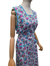 Load image into Gallery viewer, Original 1940's Blue, Pink and White Floral Print Cotton Apron - Great Chore Dress - Would Make A Great Summer Dress - Bust 36 38
