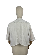 Load image into Gallery viewer, Vintage Edwardian Style Blouse in Fine Cotton Lawn with Mother of Pearl Buttons, Pintucks and Lace Trim - Bust 36
