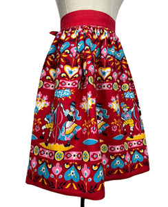 Original 1960's Bright Floral Tyrolean Print Red, Pink, Yellow, Blue and White Cotton Pinny - Waist 26 *