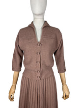 Load image into Gallery viewer, Original 1950's Warm Brown Pure Wool Skirt and Cardigan Knit Set by Kimberly - Bust 36 38 *
