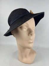 Load image into Gallery viewer, Original 1930’s Fine Navy Straw Hat with Pretty Red and White Floral Trim *
