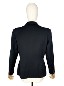 Original 1940's Inky Black Wool Single Breasted Suit Jacket - Bust 40