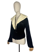 Load image into Gallery viewer, Original 1930's Black Velvet Evening Jacket with Genuine Fur Trim and Glass Buttons - Bust 38

