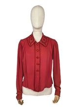 Load image into Gallery viewer, Original 1930&#39;s Rust Long Sleeved Crepe Blouse with Broderie Anglaise Trim - Bust 38 40
