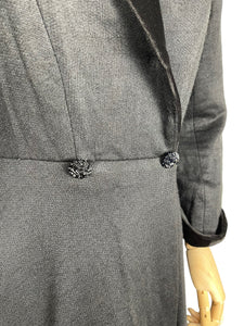 Reproduction 1940's Black Double Breasted Lightweight Coat with Velvet Trim - Bust 36 38