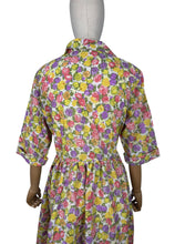 Load image into Gallery viewer, Original 1950’s Volup Vibrant Floral Day Dress in Orange, Purple, Yellow and Green on White - Bust 44
