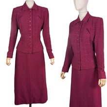 Load image into Gallery viewer, Original 1940's Salta New York Burgundy Boucle Wool Suit in Burgundy, Black and White Check - Bust 40
