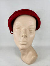 Load image into Gallery viewer, Original 1950's Red Close Fitting Felt Hat with Bow Trim by Jacoll
