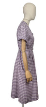 Load image into Gallery viewer, Original 1950&#39;s Lilac, Black, White and Grey Belted Check Dress by Roxanne Adams - Bust 38
