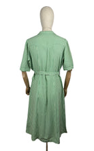 Load image into Gallery viewer, Original 1940&#39;s White and Green Candy Stripe Heavy Linen Button Front Belted Day Dress - Bust 40 42 *
