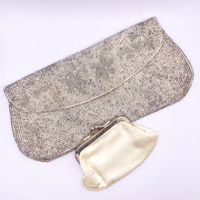 Load image into Gallery viewer, Original 1950&#39;s Evening Clutch Bag and Coin Purse Featuring Seed Beads in Shades of Silver *
