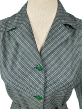 Load image into Gallery viewer, RESERVED FOR KATRINA - DO NOT BUY Original 1940’s Green and Grey Plaid Cotton Long Sleeved Belted Chore Dress with Pockets - Bust 38
