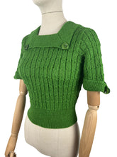 Load image into Gallery viewer, 1930&#39;s Reproduction Pretty Wool Knit with a Neat Collar and Button Detail in Green - Bust 34 36
