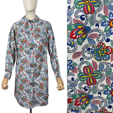 Load image into Gallery viewer, Original 1930&#39;s Crisp White Cotton Smock with Vibrant Floral Print in Blue, Green, Red and Yellow - Bust 34 36 38
