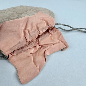 1920's 1930's Blush Crepe Trapunto Quilted Drawstring Bag with Peach Crepe Lining