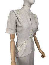 Load image into Gallery viewer, Original 1940&#39;s or 1950&#39;s Moygashel Linen Summer Suit with Beading and Soutache - Bust 34 35 *
