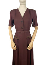Load image into Gallery viewer, Original 1940&#39;s Chocolate Brown Crepe Full Length Belted Evening Dress with Bead and Sequin Trim - Bust 34&quot; 35&quot;
