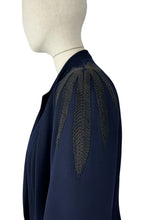 Load image into Gallery viewer, Original 1940&#39;s Navy Blue Medium Weight Wool Coat with Soutache Detail - Bust 38 40
